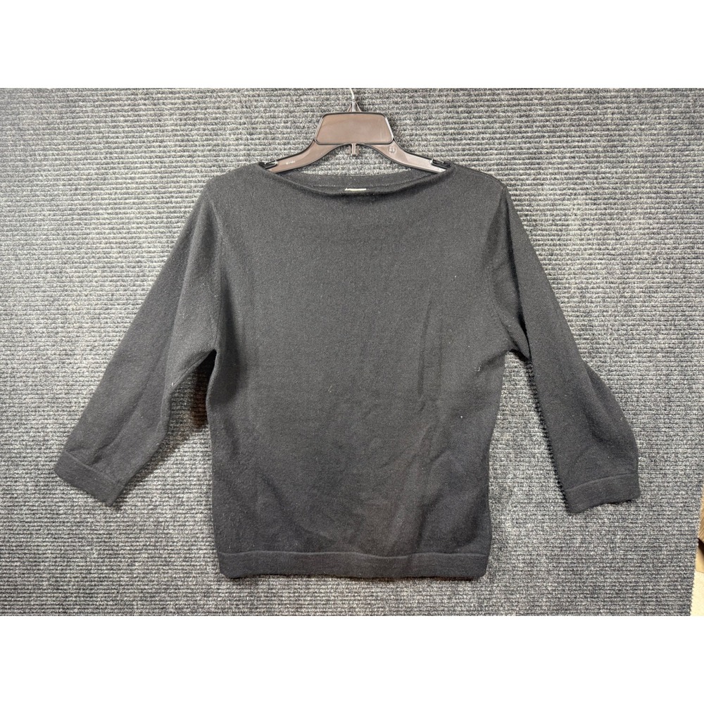 Neiman Marcus Womens Black 100% Cashmere Boat Neck 3/4 Sleeve Sweater Large